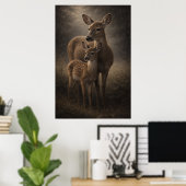 Hinde en jong | Herten natuur kunst | Poster (Thuiskantoor)