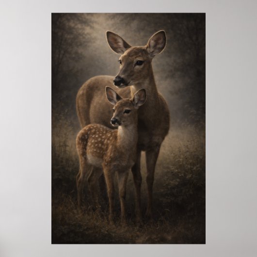 Hinde en jong | Herten natuur kunst | Poster (Voorkant)