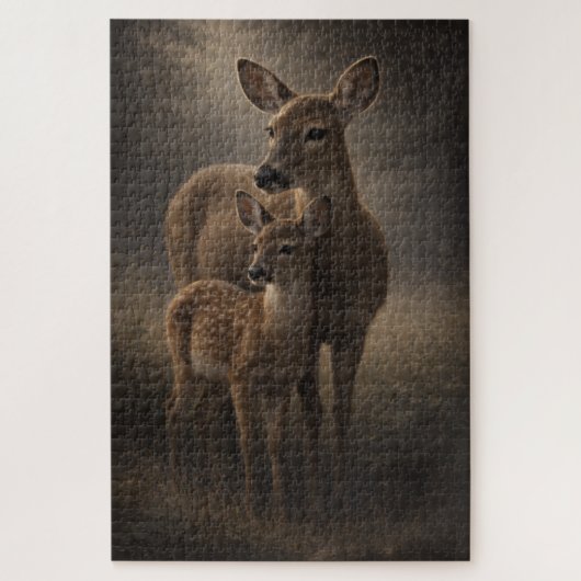 Hinde en jong | Herten natuur kunst | Puzzel (Verticaal)