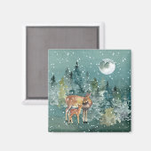 Hinde en Ree in Bos Volle Maan Sneeuwval Magneet (Voorkant / Achterkant)
