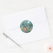 Hinde en Ree in Bos Volle Maan Sneeuwval Ronde Sticker (Envelop)