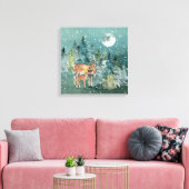 Hinde en Reegeit in Bos onder Volle Maan Sneeuwval Canvas Afdruk (Insitu (Woonkamer))