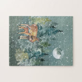Hinde en Reegeweid Bos Volle Maan Sneeuwval Legpuzzel (Horizontaal)