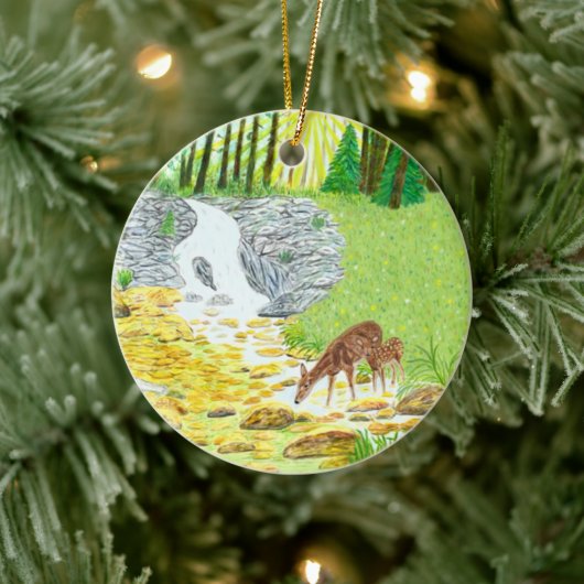 Hinde en reekalf keramisch ornament (Boom)