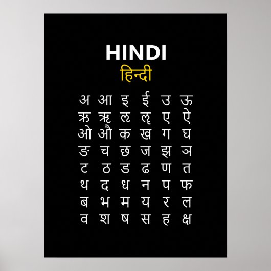 Hindi Alphabet अ–क्ष Devanagari Script Poster (Voorkant)