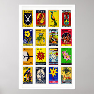Hindi luciferdoosje labels raster, vintage ephemer poster