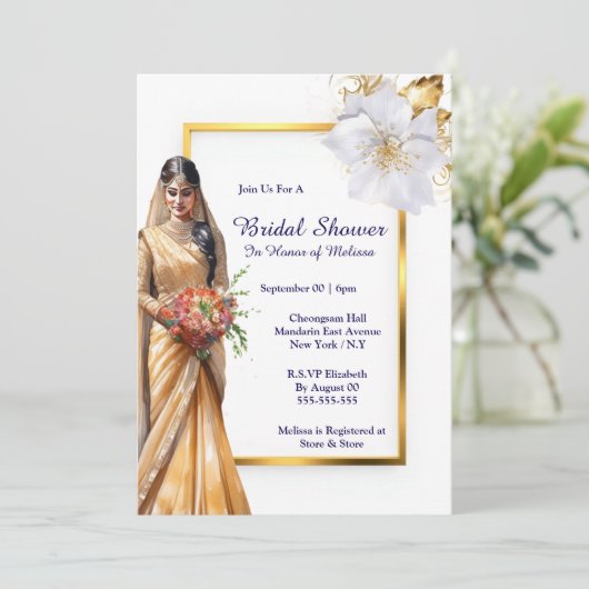 Hindi Mehndi Indische bruid groen goud wit bruids Kaart (Staand voorkant)