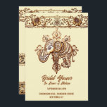 Hindi Mehndi Indische olifant henna lotus geel Kaart<br><div class="desc">Een prachtige henna geïnspireerde horizontale rand bevat gouden lotusbloemen en bloeiende wervelingen en knuffels aan de bovenkant van zowel de voor- als achterkant van deze uitnodiging. De voorkant heeft een decoratieve Indiase olifant onder de grens die is versierd met bloemige pauwenveren en ingewikkelde henna lijnen. De olifant staat zijwaarts naar...</div>
