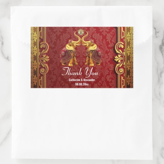 Hindi olifanten lotus bloem gouden rode bruiloft rechthoekige sticker (Tas)