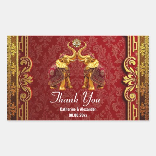 Hindi olifanten lotus bloem gouden rode bruiloft rechthoekige sticker (Voorkant)