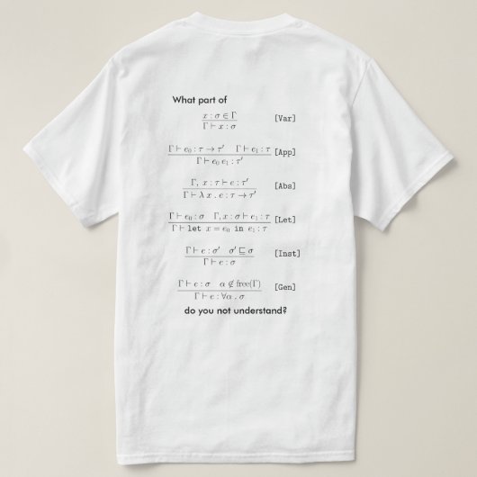 Hindley-Milner-type gevolgtrekking T-shirt (Design achterkant)