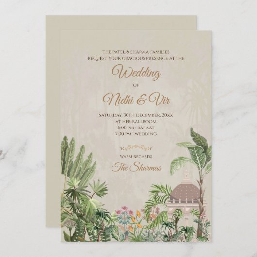 Hindoe bruiloft uitnodiging Indiase trouwkaarten (Voorkant / Achterkant)