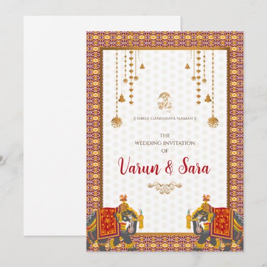 Hindoe bruiloft uitnodiging & Indiase uitnodiginge (Voorkant / Achterkant)