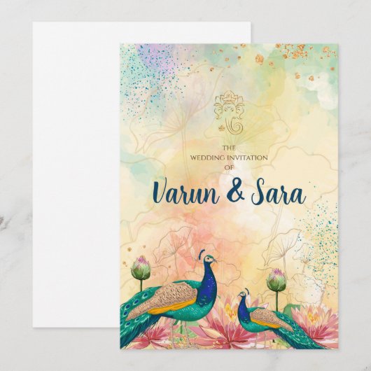 Hindoe bruiloft uitnodiging & Indiase uitnodiginge (Voorkant / Achterkant)