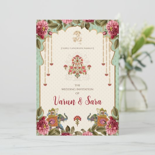 Hindoe bruiloft uitnodiging & Indiase uitnodiginge (Staand voorkant)