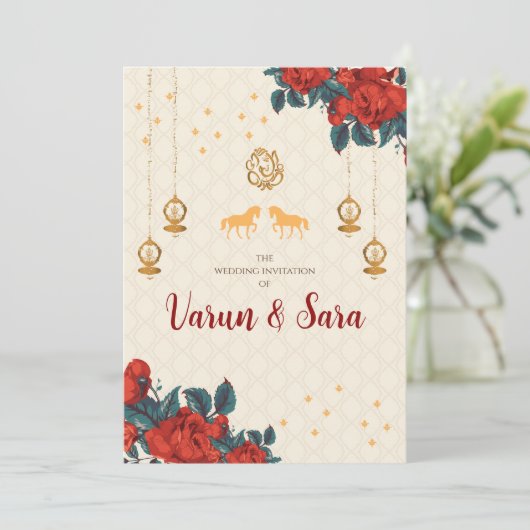 Hindoe bruiloft uitnodiging & Indiase uitnodiginge (Staand voorkant)