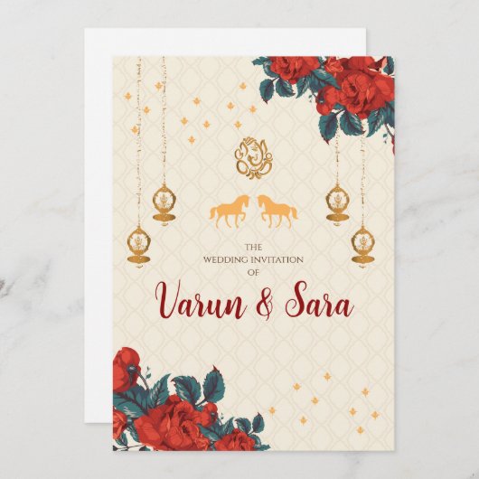 Hindoe bruiloft uitnodiging & Indiase uitnodiginge (Voorkant / Achterkant)