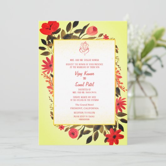 Hindoe bruiloft uitnodiging met aangepaste Afbeeld (Staand voorkant)