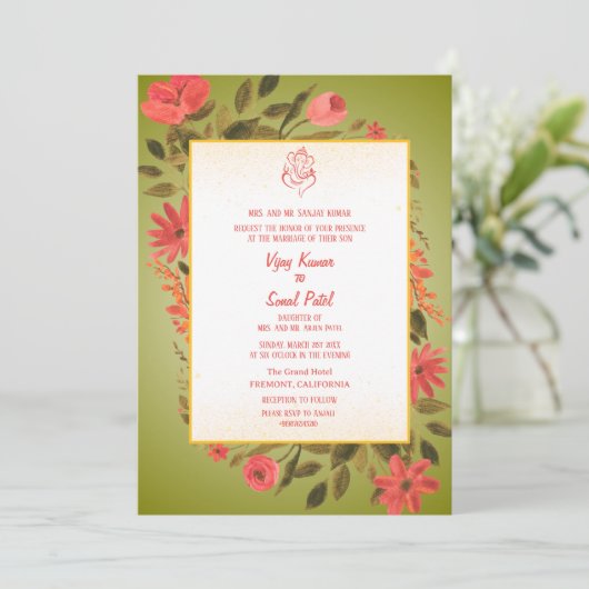 Hindoe bruiloft uitnodiging met aangepaste Afbeeld (Staand voorkant)