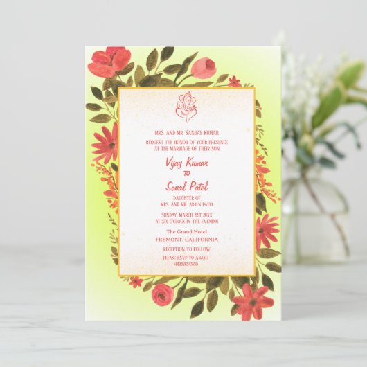 Hindoe bruiloft uitnodiging met aangepaste Afbeeld (Staand voorkant)