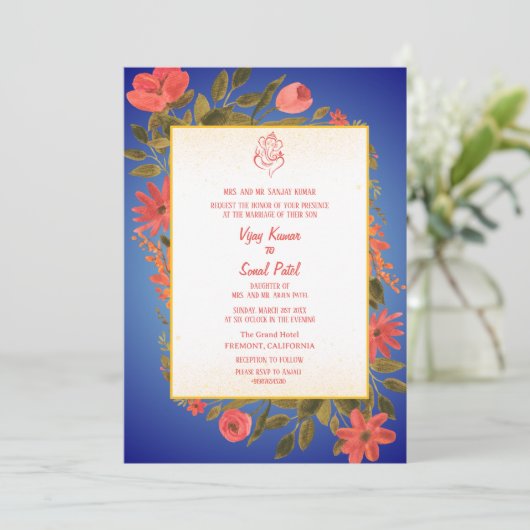 Hindoe bruiloft uitnodiging met aangepaste Afbeeld (Staand voorkant)