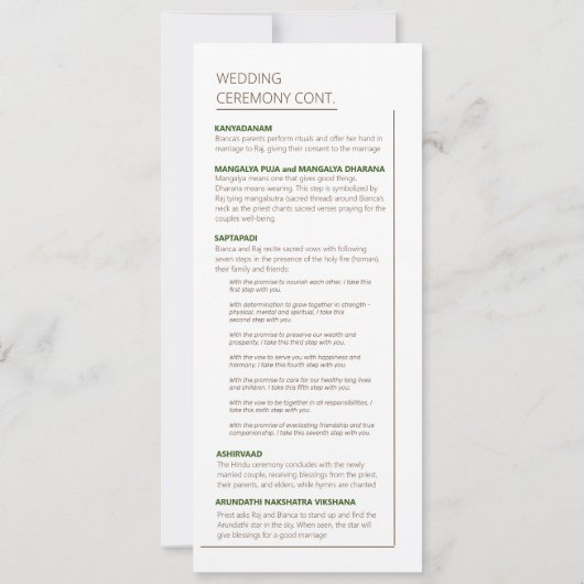 HINDOE CEREMONIE BRUILOFT PROGRAMMA (Achterkant)