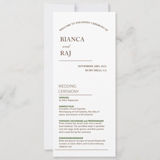 HINDOE CEREMONIE BRUILOFT PROGRAMMA (Voorkant)