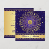 Hindoe Ganesh Blauw Goud Rollen Bruiloft Uitnodige Kaart (Voorkant / Achterkant)