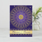 Hindoe Ganesh Blauw Goud Rollen Bruiloft Uitnodige Kaart (Staand voorkant)