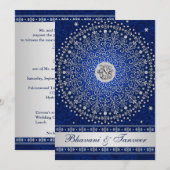 Hindoe Ganesh Blauw Zilver Rollen Bruiloft Uitnodi Kaart (Voorkant / Achterkant)