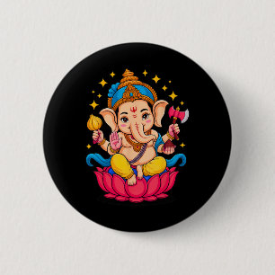 Hindoe Ganesha Puja Olifant God India Meditatie Y Ronde Button 5,7 Cm