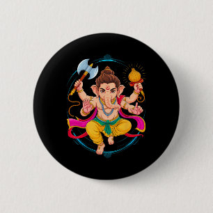 Hindoe Ganesha Puja Olifant God India Meditatie Y Ronde Button 5,7 Cm
