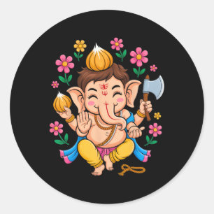 Hindoe Ganesha Puja Olifant God India Meditatie Y Ronde Sticker