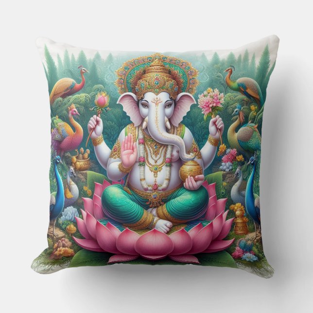 Hindoe God Heer Ganesh / Ganesha Kussen met Om (Voorkant)