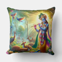 Hindoe God Heer Krishna Kussen w / Om Design op de