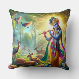 Hindoe God Heer Krishna Kussen w / Om Design op de