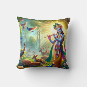 Hindoe God Heer Krishna Kussen w / Om ontwerp op d