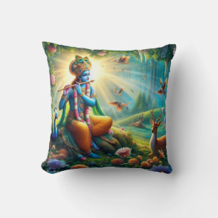 Hindoe God Krishna Kussen met Om Design op de rug