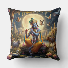 Hindoe God Krishna met fluit - Sierkussen