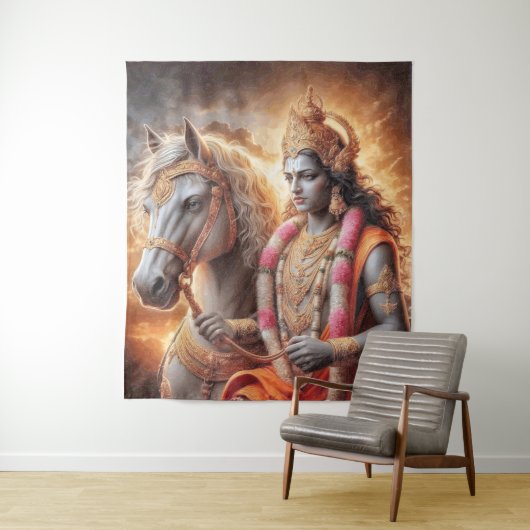 Hindoe God met Paard - Tapijt Wandkleed (In situ)