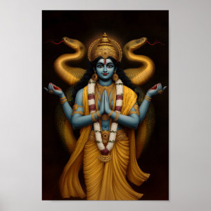 Hindoe God Vishnu en Naga Shesha Portretkunst Poster
