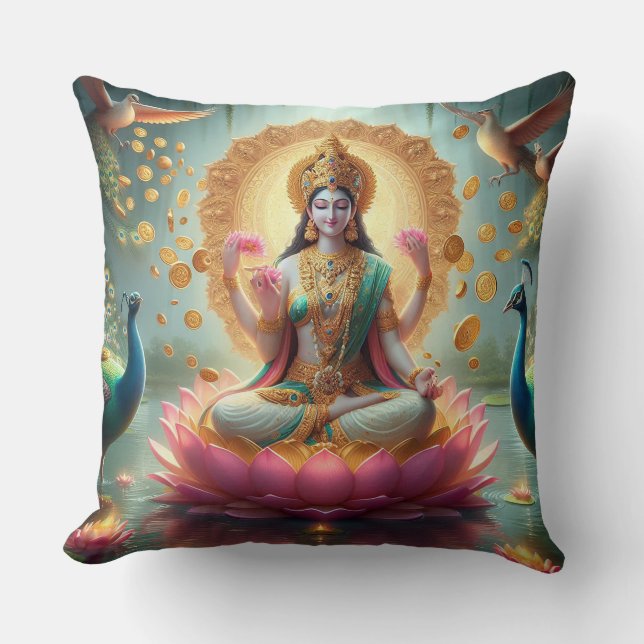 Hindoe Godin Lakshmi / Laxmi Kussen w / Om ontwerp (Voorkant)