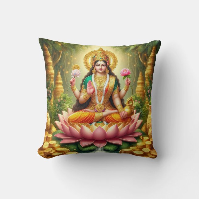 Hindoe Godin Lakshmi / Laxmi Kussen w / Om ontwerp (Voorkant)