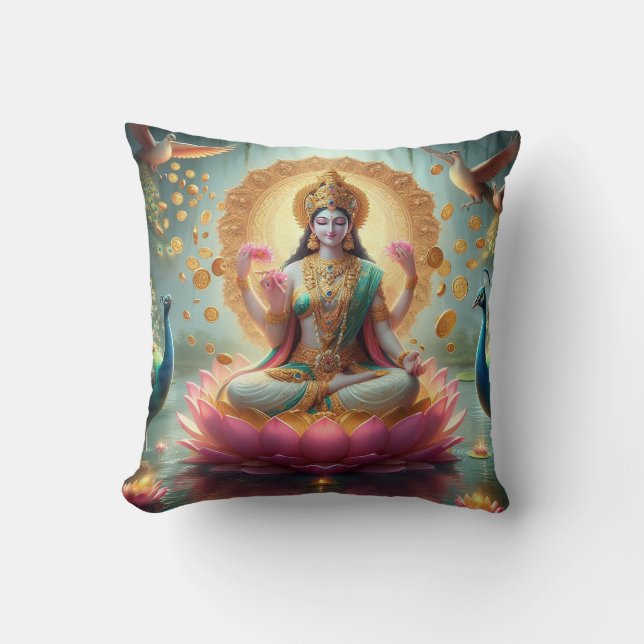 Hindoe Godin Lakshmi / Laxmi Kussen w / Om ontwerp (Voorkant)