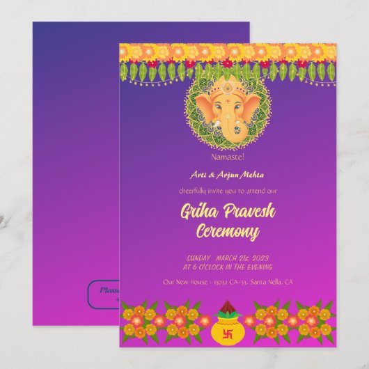 Hindoe Huis Warming Griha Pravesh Chakra Ganesha Kaart (Voorkant / Achterkant)