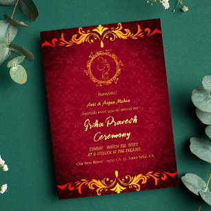 Hindoe Huis Warming Griha Pravesh Golden Ganesha Kaart