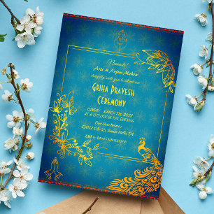 Hindoe Huis Warming Griha Pravesh Golden Peacock Kaart