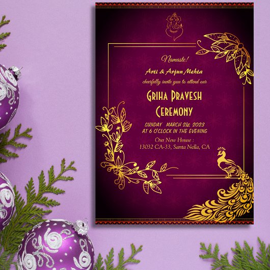 Hindoe Huis Warming Griha Pravesh Golden Peacock Kaart