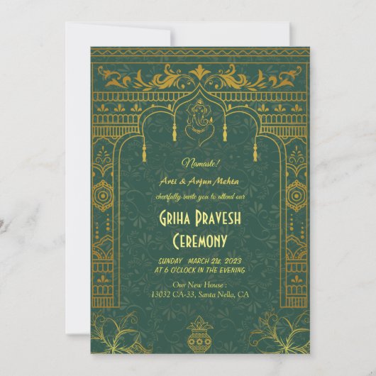 Hindoe Huis Warming Griha Pravesh Gouden Ganesha I Kaart (Voorkant)