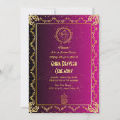 Hindoe Huis Warming Griha Pravesh Gouden Roze Kaart (Voorkant)